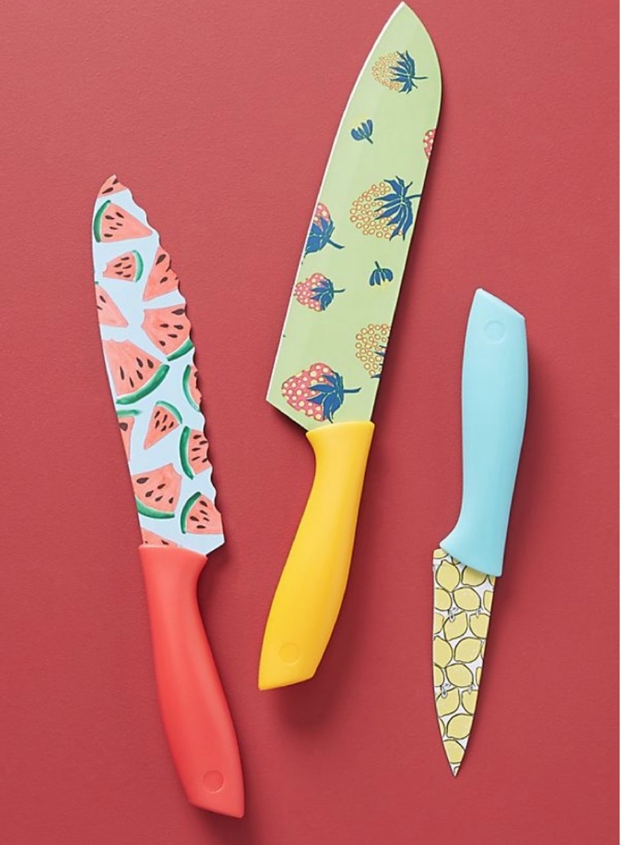 three patterned knives, picnic essentials