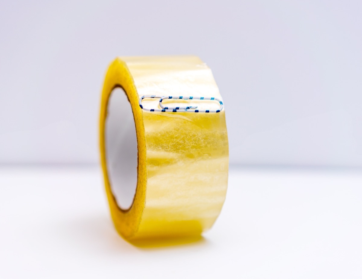 Roll of Tape Marked with a Paper Clip Reuse Disposable Items