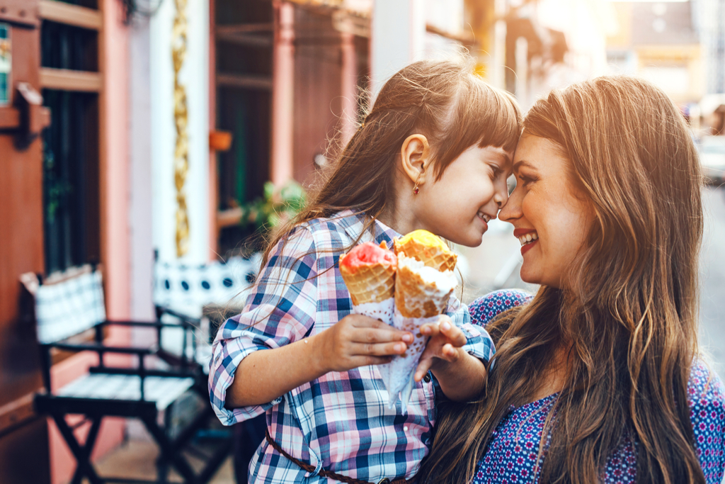 Mother and Daughter Eating Ice Cream