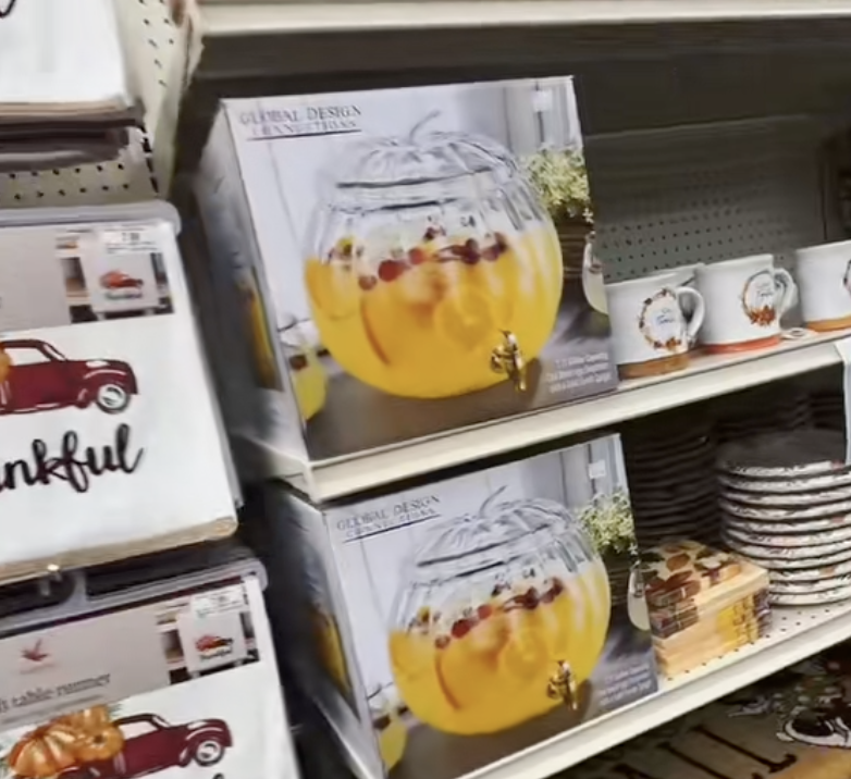 pumpkin drink dispenser at Big Lots