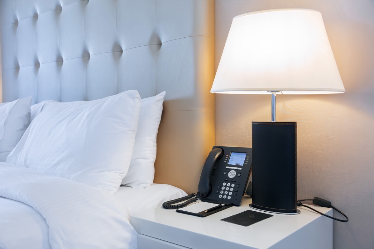 Hotel phone on nightstand