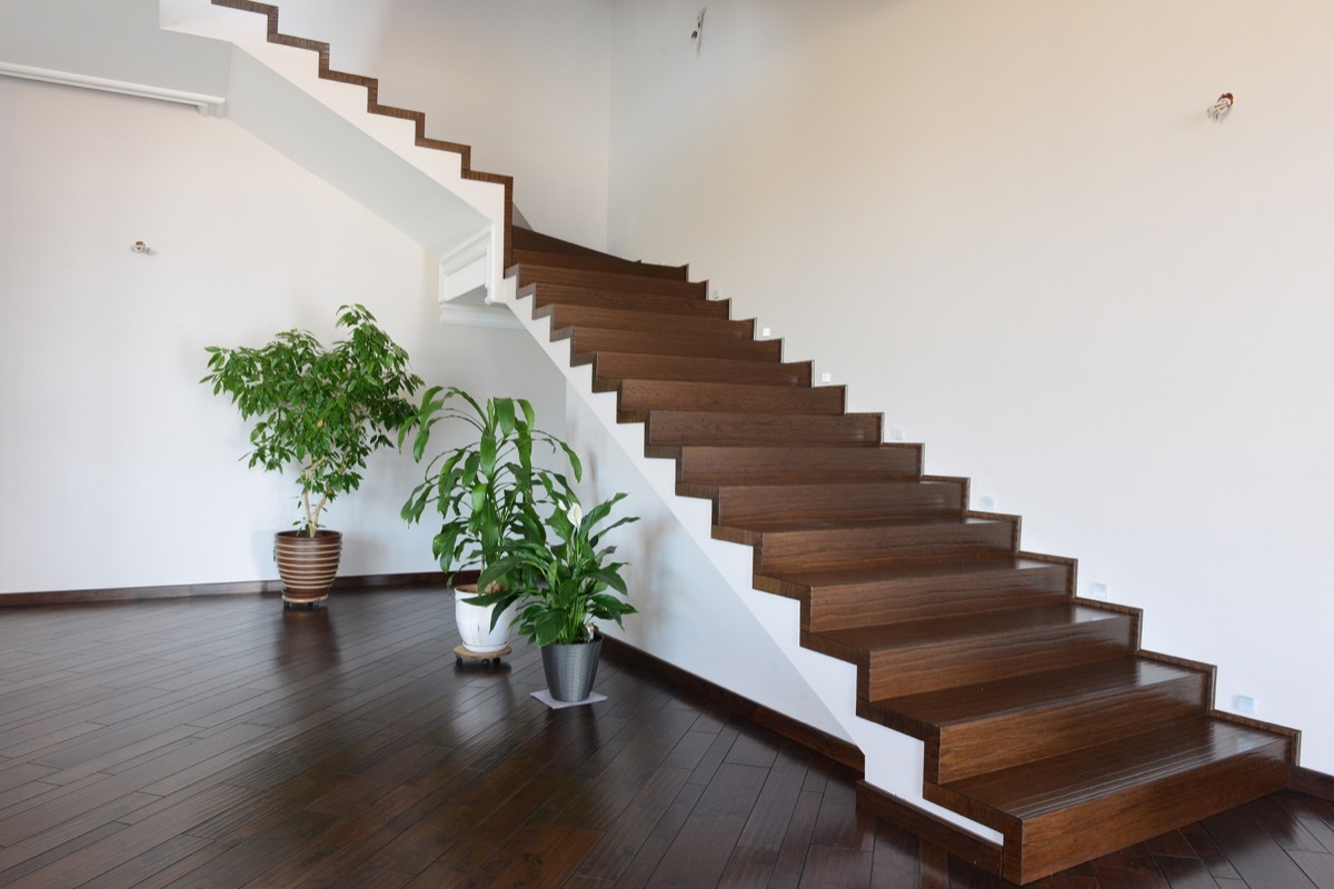 wooden staircase without railing