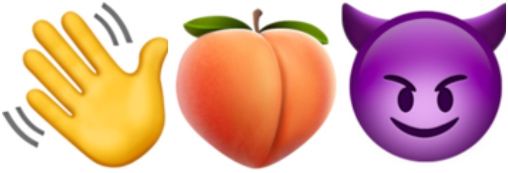 waving hand, peach, smiling face with horns, sex emoji combinations