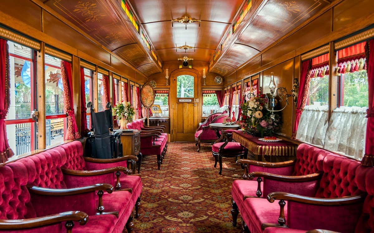 the interior of the lilly belle car in disneyland