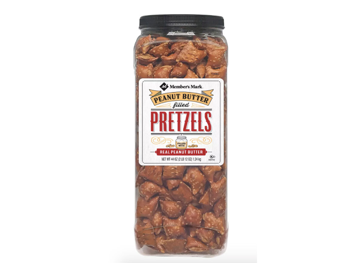 container of sams club peanut butter pretzels